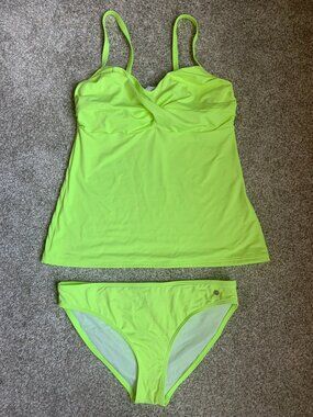 Lascana Women's 2-Piece Tankini Set, Neon Green, size 32C/4 EUC